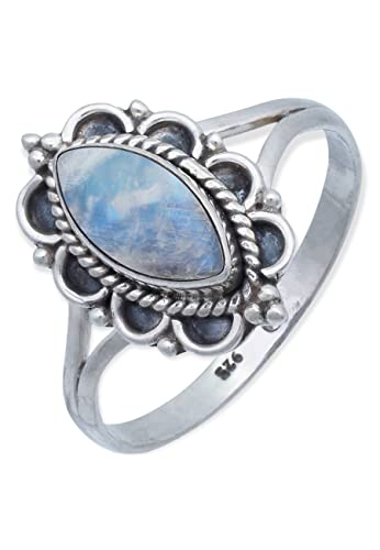 Ring 925 Silber Mondstein weißer Stein schimmer Edelstein echt Silber Damen Sterling Silber Geschenk (MRG-152-04-(56)) von mantraroma