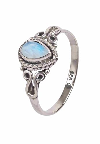 mantraroma Damen Ring Silber mit Stein Regenbogen Mondstein Edelstein weiß dezent verspielt von mantraroma