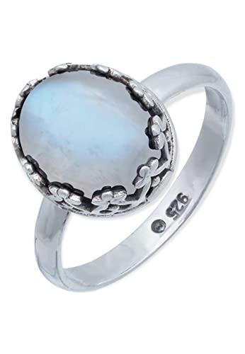 Ring 925 Silber Mondstein weißer Stein schimmer Edelstein echt Silber Damen Sterling Silber Geschenk (MRG-185-04-(60)) von mantraroma