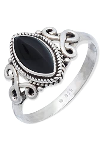 mantraroma Ring 925 Silber Onyx schwarzer Stein Edelstein echt Silber Damen Sterling Silber Geschenk (MRG-183-03-(56)) von mantraroma