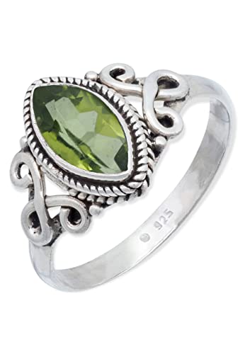 Ring 925 Silber Peridot leuchtend grüner Stein Edelstein echt Silber Damen Sterling Silber Geschenk (MRG-183-59-(60)) von mantraroma