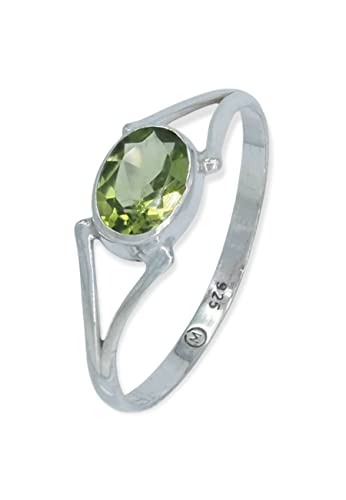 Ring 925 Silber Peridot leuchtend grüner Stein Edelstein echt Silber Damen Sterling Silber Geschenk (MRG-207-59-(52)) von mantraroma