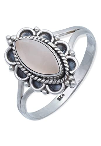 Ring 925 Silber Rosenquarz rosa Stein Edelstein echt Silber Damen Sterling Silber Geschenk (MRG-152-07-(54)) von mantraroma