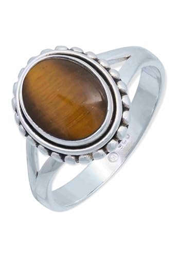 mantraroma Damen Ring 925 Silber Tigerauge Edelstein braun schlicht groß modern von mantraroma