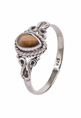 mantraroma Ring Silber 925 Damen Tigerauge Edelstein braun dezent verspielt von mantraroma