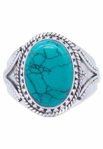 mantraroma Damen Ring 925 Silber Türkis Edelstein türkis ausgefallen verspielt von mantraroma