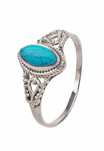 mantraroma Damen Ring Silber mit Stein Türkis Edelstein türkis dezent verspielt von mantraroma