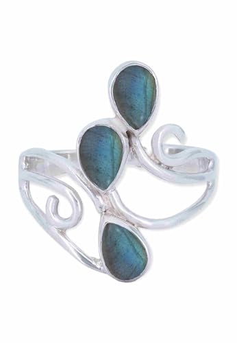 Ring Silber 925 Damen Labradorit Edelstein blau ausgefallen verspielt von mantraroma