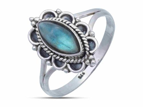 Ring Silber 925 Damen Labradorit Edelstein blau ausgefallen verspielt von mantraroma