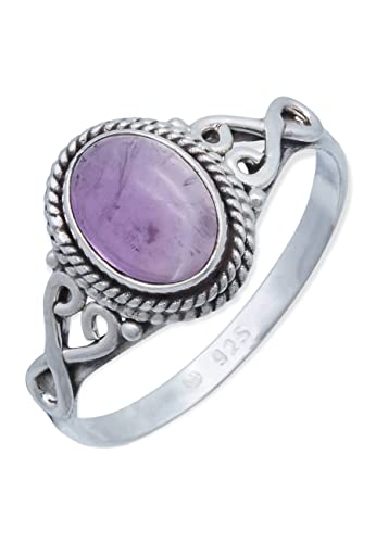 Ring 925 Silber Amethyst lila Stein Edelstein echt Silber Damen Sterling Silber Geschenk (MRG-042-01-(50)) von mantraroma