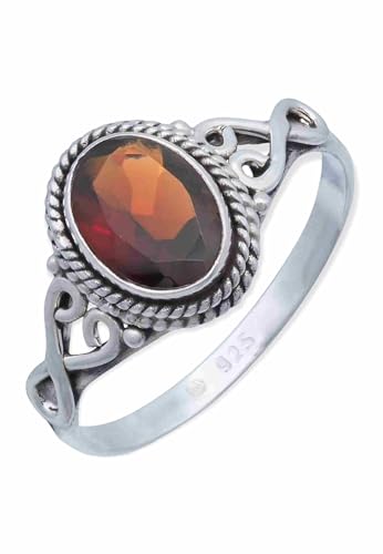 mantraroma Damen Ring Silber mit Stein Granat facettiert Edelstein rot ausgefallen verspielt von mantraroma