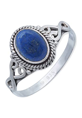 Ring 925 Silber Lapis Lazuli blauer Stein Edelstein echt Silber Damen Sterling Silber Geschenk (MRG-042-06-(50)) von mantraroma