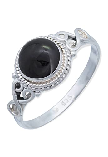 mantraroma Ring 925 Silber Onyx schwarzer Stein Edelstein echt Silber Damen Sterling Silber Geschenk (MRG-024-03-(64)) von mantraroma