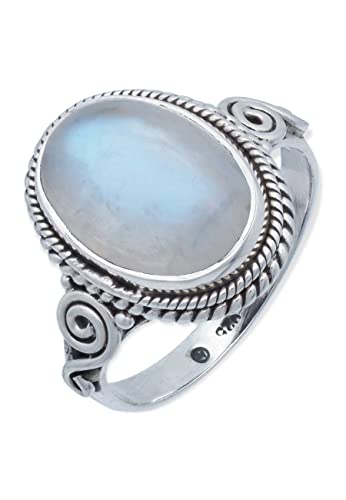 Ring 925 Silber Mondstein weißer Stein schimmer Edelstein echt Silber Damen Sterling Silber Geschenk (MRG-066-04-(60)) von mantraroma