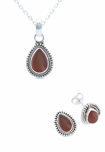 Schmuckset echt 925 Silber mit Karneol - Kette und Ohrringe in passendem Design (SET-002-16-40) von mantraroma