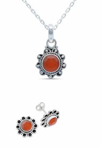 Schmuckset echt 925 Silber mit Karneol - Kette und Ohrringe in passendem Design (SET-017-16-45) von mantraroma