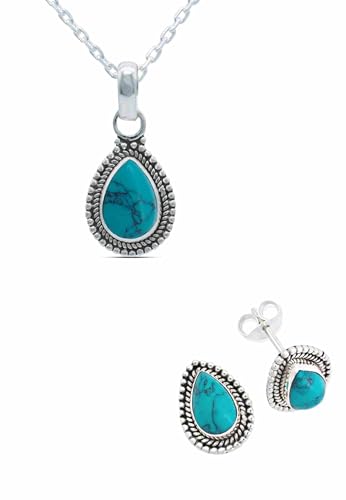 Schmuckset echt 925 Silber mit Türkis - Kette und Ohrringe in passendem Design (SET-002-15-45) von mantraroma