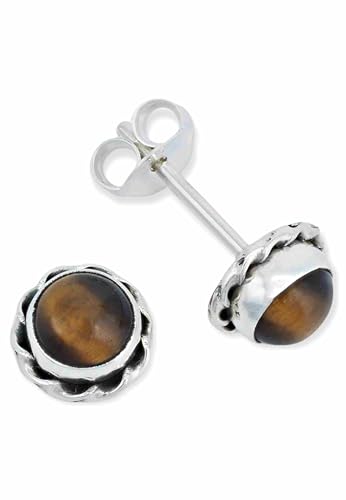 Ohrstecker 925 Silber Tigerauge brauner Stein Edelstein Ohrringe echt Silber Damen Sterling Silber Stecker Geschenk(MOS-024-18) von mantraroma