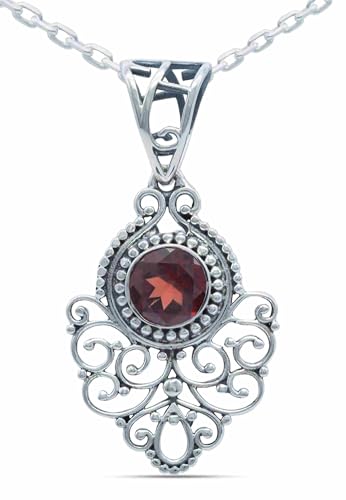 echt Silberkette mit Granat roter Edelstein Damen Kettenanhänger 925 Sterlingsilber Halskette Geschenk (AK1-113-52-55) von mantraroma