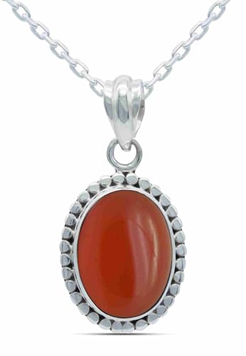 echt Silberkette mit Karneol orange roter Edelstein Damen Kettenanhänger 925 Sterlingsilber Halskette Geschenk (AK1-123-16-55) von mantraroma