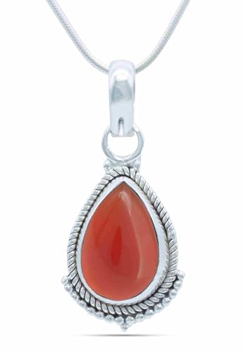 echt Silberkette mit Karneol orange roter Edelstein Damen Kettenanhänger 925 Sterlingsilber Halskette Geschenk (AK3-114-16-40) von mantraroma