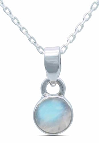 mantraroma echt Silberkette mit Regenbogen Mondstein Edelstein Damen Kettenanhänger 925 Sterlingsilber Halskette Geschenk (AK1-097-04-40) von mantraroma