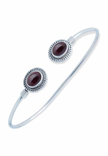 mantraroma Armreif 925 Sterling Silber Granat roter Stein Damen Geschenk (MAR-002-02) von mantraroma