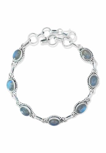 mantraroma Armband 925 Silber Labradorit grün Blauer Stein Edelstein Armreif Silber Damen Sterling Silber Geschenk (MAB-016-05) von mantraroma
