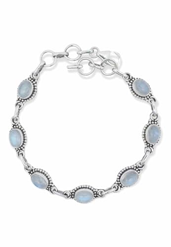 mantraroma Armband 925 Silber Mondstein weißer Stein Schimmer Edelstein Armreif Silber Damen Sterling Silber Geschenk (MAB-016-04) von mantraroma