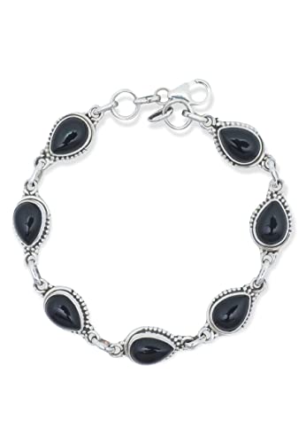 mantraroma Armband 925 Silber Onyx schwarzer Stein Edelstein Armreif Silber Damen Sterling Silber Geschenk (MAB-011-03) von mantraroma