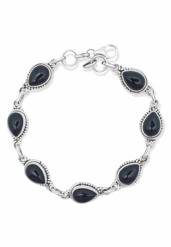 mantraroma Armband 925 Silber Onyx schwarzer Stein Edelstein Armreif Silber Damen Sterling Silber Geschenk (MAB-011-03) von mantraroma