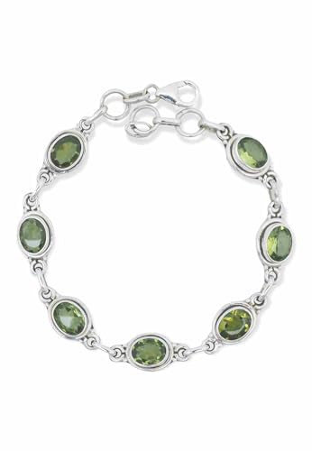 mantraroma Armband 925 Silber Peridot leuchtend grüner Stein Edelstein Armreif Silber Damen Sterling Silber Geschenk (MAB-022-59) von mantraroma