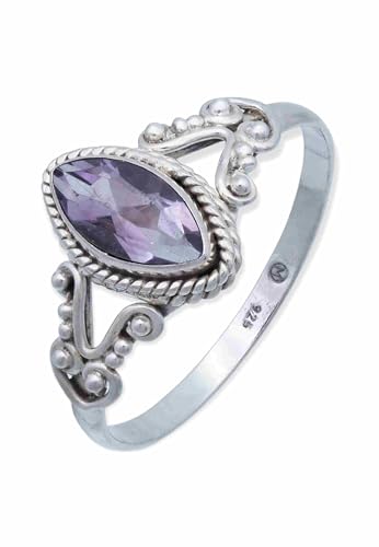 mantraroma Damen Ring 925 Silber Amethyst facettiert Edelstein lila ausgefallen verspielt von mantraroma