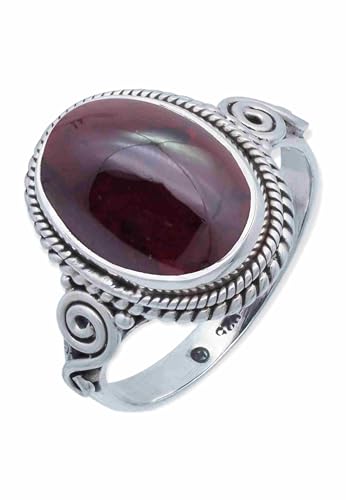 mantraroma Damen Ring 925 Silber Granat Edelstein rot ausgefallen verspielt von mantraroma