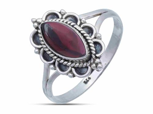 mantraroma Damen Ring 925 Silber Granat Edelstein rot ausgefallen verspielt von mantraroma