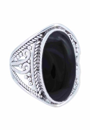 mantraroma Damen Ring 925 Silber Onyx Edelstein schwarz ausgefallen verspielt von mantraroma