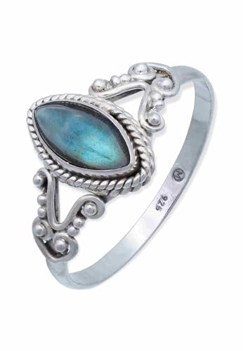 mantraroma Damen Ring Silber mit Stein Labradorit Edelstein blau ausgefallen verspielt von mantraroma