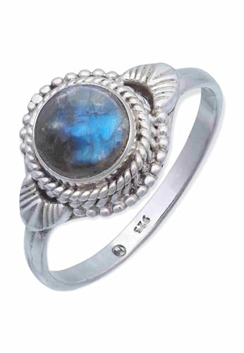 mantraroma Damen Ring Silber mit Stein Labradorit Edelstein blau ausgefallen verspielt von mantraroma