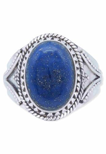 mantraroma Damen Ring Silber mit Stein Lapis Lazuli Edelstein blau ausgefallen verspielt von mantraroma