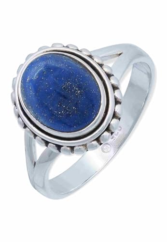 mantraroma Damen Ring Silber mit Stein Lapis Lazuli Edelstein blau schlicht groß modern von mantraroma