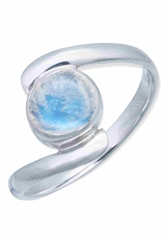 mantraroma Damen Ring Silber mit Stein Mondstein weiß schlicht modern von mantraroma