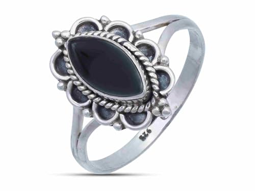 mantraroma Damen Ring Silber mit Stein Onyx Edelstein schwarz ausgefallen verspielt von mantraroma