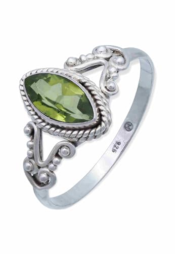 mantraroma Damen Ring Silber mit Stein Peridot Edelstein grün ausgefallen verspielt von mantraroma