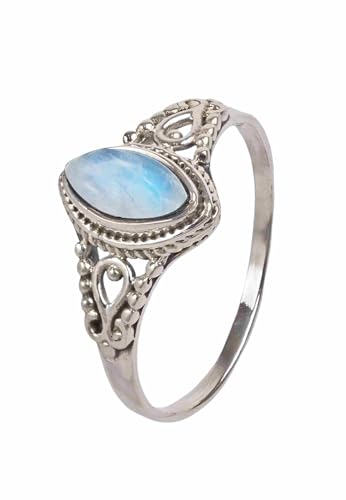 mantraroma Damen Ring Silber mit Stein Regenbogen Mondstein Edelstein weiß dezent verspielt von mantraroma