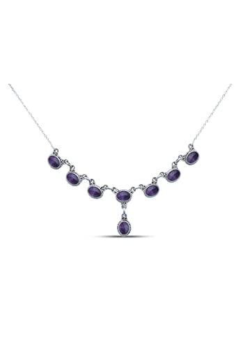 mantraroma Kette 925 Silber Amethyst lila Stein Edelstein Collier Silber Damen Sterling Silber Halskette Geschenk (MCO-007-01) von mantraroma