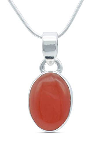 mantraroma Kette 925 Silber Karneol orange roter Stein Edelstein Kettenanhänger Silberkette Damen Sterling Silber Halskette Anhänger Geschenk (NO.: AK3-081-16) von mantraroma