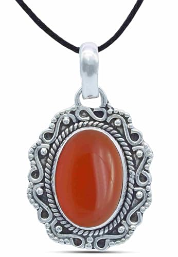 mantraroma Kettenanhänger 925 Silber Karneol orange roter Stein Edelstein Kettenanhänger Damen Sterling Silber Halskette Anhänger Geschenk (MAH-106-16) von mantraroma
