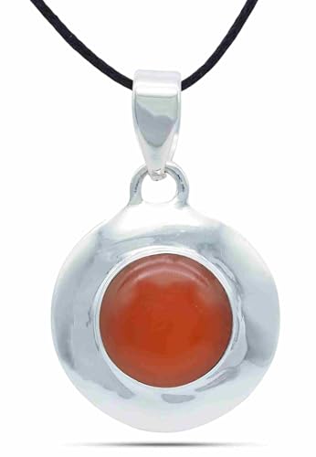 mantraroma Kettenanhänger 925 Silber Karneol orange roter Stein Edelstein Kettenanhänger Damen Sterling Silber Halskette Anhänger Geschenk (MAH-115-16) von mantraroma