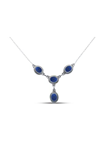 mantraroma Kette 925 Silber Lapis Lazuli blauer Stein Edelstein Collier Silber Damen Sterling Silber Halskette Geschenk (MCO-002-06) von mantraroma