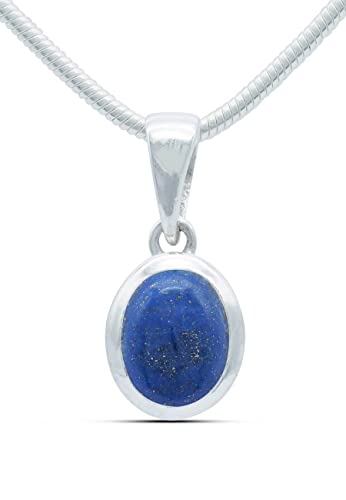 mantraroma Kette 925 Silber Lapis Lazuli blauer Stein Edelstein Kettenanhänger Silberkette Damen Sterling Silber Halskette Anhänger Geschenk (NO.: AK2-159-06) von mantraroma